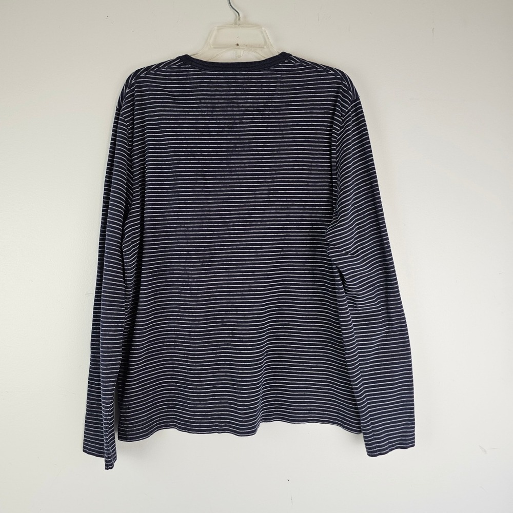 UNTUCKit Lambert Mens XL Navy Blue Striped Long Sleeve Cotton T-Shirt 40810 - Picture 2 of 8